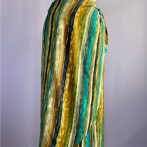 Vintage 90s Express Brown Green Umber Tan Western Stripe Wrap Skirt Pure Silk 9 - Picture 3 of 7